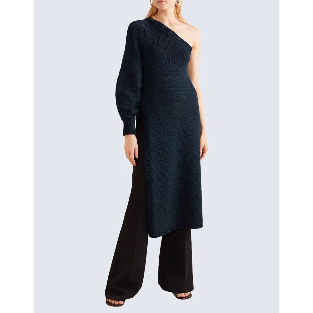 NWT $1550 Rosetta Getty One Shoulder Wrap Knit Tunic Sweater Dress Black XS S XL